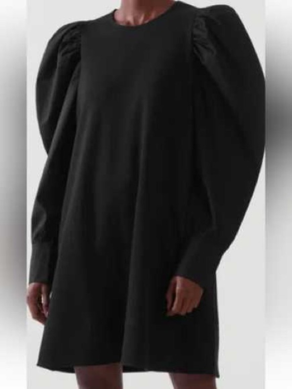 COS Black Puff-Sleeve Crewneck Dress
